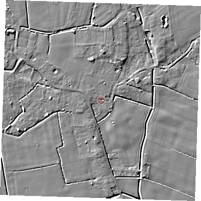 Shaded relief map of the ground around PE147PG, computed from Environment Agency LiDAR. The ground here sits at about 2 m above sea level and falls 5 m across the surrounding 800 m. Surface water reaching this point runs off ground lying to the west-north-west, 1.2 m higher.