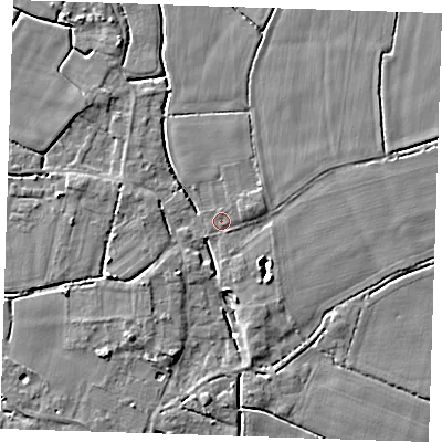 Shaded relief map of the ground around PE147PL, computed from Environment Agency LiDAR. The ground here sits at about 2 m above sea level and falls 4 m across the surrounding 800 m. Surface water reaching this point runs off ground lying to the south-east, 3.8 m higher.