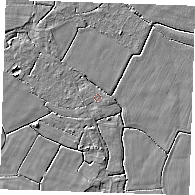 Shaded relief map of the ground around PE147PP, computed from Environment Agency LiDAR. The ground here sits at about 2 m above sea level and falls 4 m across the surrounding 800 m. Surface water reaching this point runs off ground lying to the south-west, 1.0 m higher.