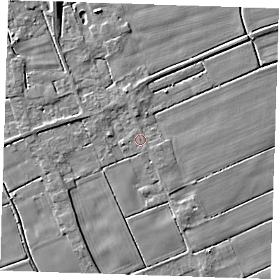Shaded relief map of the ground around PE147QD, computed from Environment Agency LiDAR. The ground here sits at about 2 m above sea level and falls 5 m across the surrounding 800 m. Surface water reaching this point runs off ground lying to the south-south-east, 0.6 m higher.