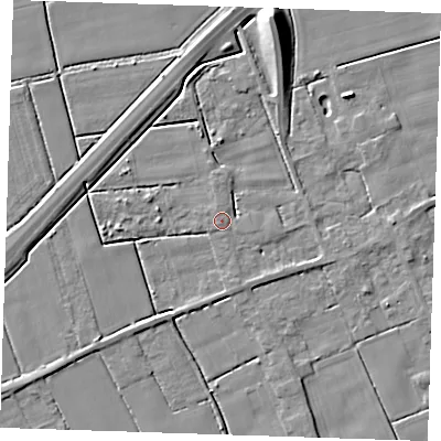 Shaded relief map of the ground around PE147QH, computed from Environment Agency LiDAR. The ground here sits at about 3 m above sea level and falls 11 m across the surrounding 800 m. Surface water reaching this point runs off ground lying to the south-south-east, 2.0 m higher.