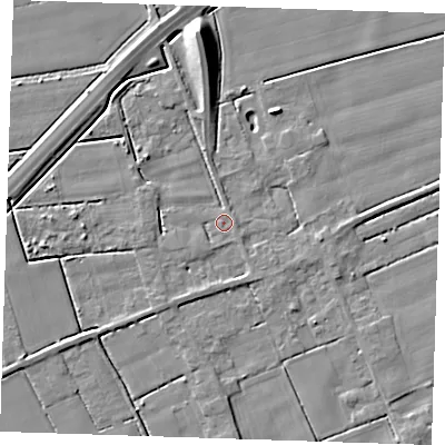 Shaded relief map of the ground around PE147QJ, computed from Environment Agency LiDAR. The ground here sits at about 2 m above sea level and falls 11 m across the surrounding 800 m. Surface water reaching this point runs off ground lying to the east-north-east, 1.8 m higher.