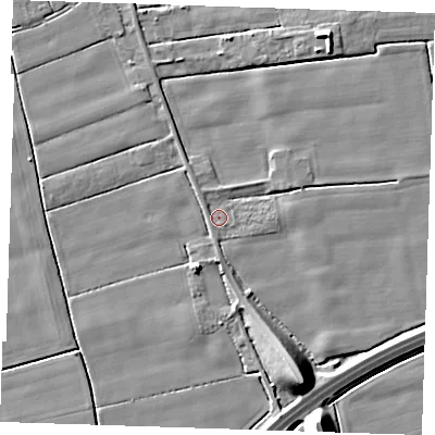 Shaded relief map of the ground around PE147QL, computed from Environment Agency LiDAR. The ground here sits at about 2 m above sea level and falls 11 m across the surrounding 800 m. Surface water reaching this point runs off ground lying to the north-west, 1.6 m higher.