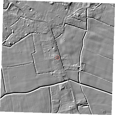 Shaded relief map of the ground around PE147QP, computed from Environment Agency LiDAR. The ground here sits at about 3 m above sea level and falls 5 m across the surrounding 800 m. Surface water reaching this point runs off ground lying to the west-north-west, 3.5 m higher.