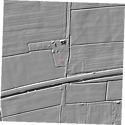 Shaded relief map of the ground around PE147QS, computed from Environment Agency LiDAR. The ground here sits at about 2 m above sea level and falls 6 m across the surrounding 800 m. Surface water reaching this point runs off ground lying to the east, 0.7 m higher.