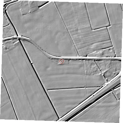 Shaded relief map of the ground around PE147QY, computed from Environment Agency LiDAR. The ground here sits at about 2 m above sea level and falls 5 m across the surrounding 800 m. Surface water reaching this point runs off ground lying to the east, 2.4 m higher.