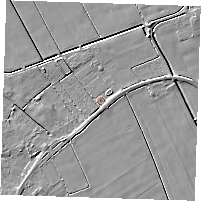 Shaded relief map of the ground around PE147QZ, computed from Environment Agency LiDAR. The ground here sits at about 2 m above sea level and falls 5 m across the surrounding 800 m. Surface water reaching this point runs off ground lying to the south-south-east, 1.6 m higher.