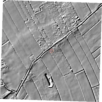 Shaded relief map of the ground around PE147RD, computed from Environment Agency LiDAR. The ground here sits at about 2 m above sea level and falls 5 m across the surrounding 800 m. Surface water reaching this point runs off ground lying to the north-north-east, 1.2 m higher.