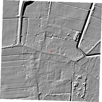 Shaded relief map of the ground around PE147RR, computed from Environment Agency LiDAR. The ground here sits at about 2 m above sea level and falls 10 m across the surrounding 800 m. Surface water reaching this point runs off ground lying to the south-south-west, 0.7 m higher.