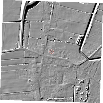 Shaded relief map of the ground around PE147RW, computed from Environment Agency LiDAR. The ground here sits at about 2 m above sea level and falls 11 m across the surrounding 800 m. Surface water reaching this point runs off ground lying to the south-south-west, 0.7 m higher.