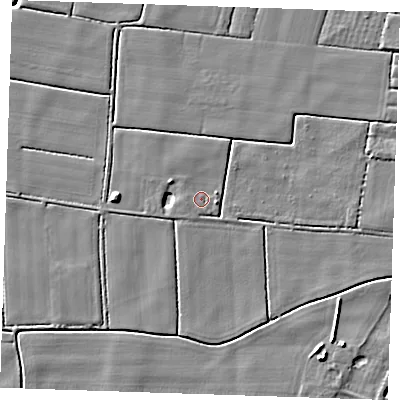 Shaded relief map of the ground around PE147SD, computed from Environment Agency LiDAR. The ground here sits at about 2 m above sea level and falls 6 m across the surrounding 800 m. Surface water reaching this point runs off ground lying to the east-south-east, 1.4 m higher.