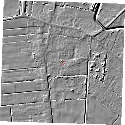 Shaded relief map of the ground around PE147SF, computed from Environment Agency LiDAR. The ground here sits at about 2 m above sea level and falls 7 m across the surrounding 800 m. Surface water reaching this point runs off ground lying to the north-east, 2.7 m higher.