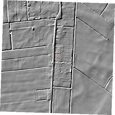 Shaded relief map of the ground around PE147SH, computed from Environment Agency LiDAR. The ground here sits at about 2 m above sea level and falls 5 m across the surrounding 800 m. Surface water reaching this point runs off ground lying to the south-east, 3.0 m higher.