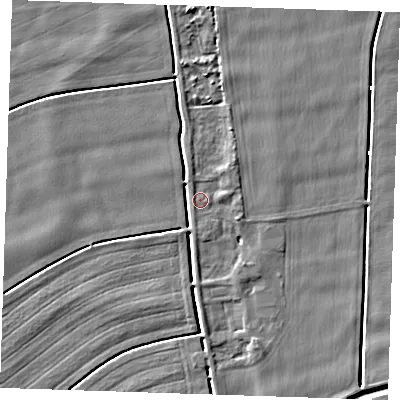 Shaded relief map of the ground around PE147SN, computed from Environment Agency LiDAR. The ground here sits at about 2 m above sea level and falls 4 m across the surrounding 800 m. Surface water reaching this point runs off ground lying to the north-east, 2.5 m higher.