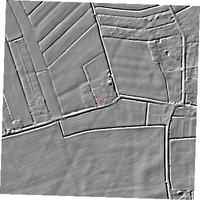 Shaded relief map of the ground around PE147SW, computed from Environment Agency LiDAR. The ground here sits at about 2 m above sea level and falls 4 m across the surrounding 800 m. Surface water reaching this point runs off ground lying to the south-south-east, 1.1 m higher.