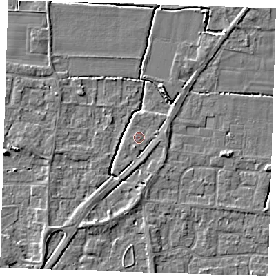Shaded relief map of the ground around PE147YA, computed from Environment Agency LiDAR. The ground here sits at about 3 m above sea level and falls 4 m across the surrounding 800 m. Surface water reaching this point runs off ground lying to the south-south-west, 1.3 m higher.
