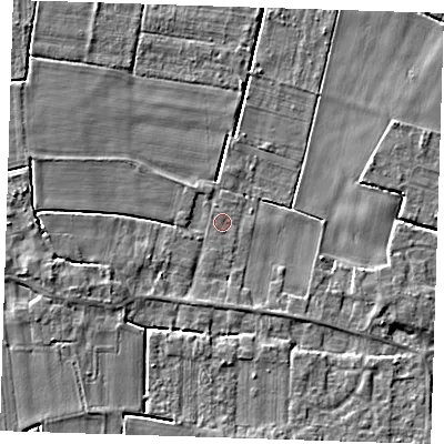 Shaded relief map of the ground around PE148AE, computed from Environment Agency LiDAR. The ground here sits at about 2 m above sea level and falls 4 m across the surrounding 800 m. Surface water reaching this point runs off ground lying to the west-south-west, 3.7 m higher.