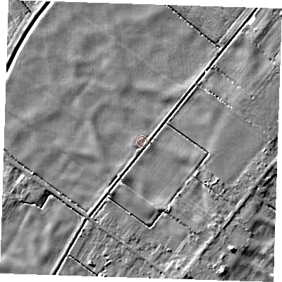Shaded relief map of the ground around PE148DB, computed from Environment Agency LiDAR. The ground here sits at about 2 m above sea level and falls 5 m across the surrounding 800 m. Surface water reaching this point runs off ground lying to the south-south-east, 3.5 m higher.