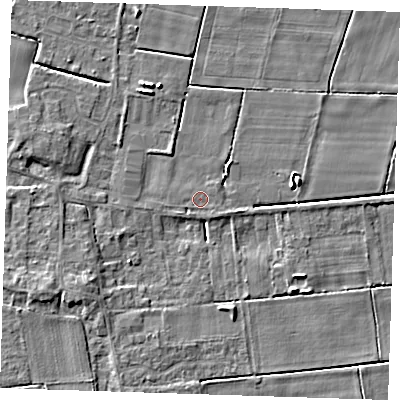 Shaded relief map of the ground around PE148DE, computed from Environment Agency LiDAR. The ground here sits at about 2 m above sea level and falls 5 m across the surrounding 800 m. Surface water reaching this point runs off ground lying to the south-east, 0.7 m higher.