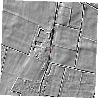Shaded relief map of the ground around PE148DG, computed from Environment Agency LiDAR. The ground here sits at about 3 m above sea level and falls 5 m across the surrounding 800 m. Surface water reaching this point runs off ground lying to the west-north-west, 2.2 m higher.