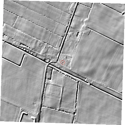 Shaded relief map of the ground around PE148DH, computed from Environment Agency LiDAR. The ground here sits at about 2 m above sea level and falls 5 m across the surrounding 800 m. Surface water reaching this point runs off ground lying to the south-east, 1.1 m higher.