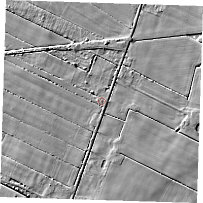 Shaded relief map of the ground around PE148DJ, computed from Environment Agency LiDAR. The ground here sits at about 2 m above sea level and falls 4 m across the surrounding 800 m. Surface water reaching this point runs off ground lying to the south-south-west, 2.1 m higher.