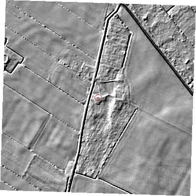 Shaded relief map of the ground around PE148DL, computed from Environment Agency LiDAR. The ground here sits at about 2 m above sea level and falls 4 m across the surrounding 800 m. Surface water reaching this point runs off ground lying to the south-west, 1.9 m higher.