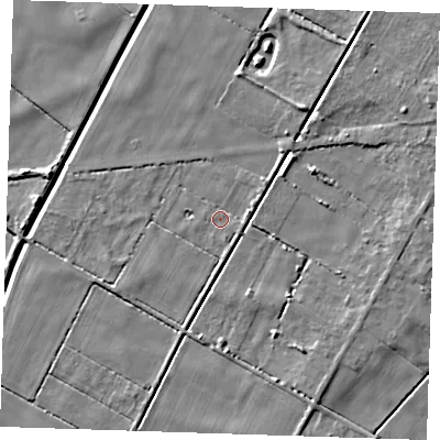Shaded relief map of the ground around PE148DR, computed from Environment Agency LiDAR. The ground here sits at about 1 m above sea level and falls 5 m across the surrounding 800 m. Surface water reaching this point runs off ground lying to the south-south-west, 1.9 m higher.