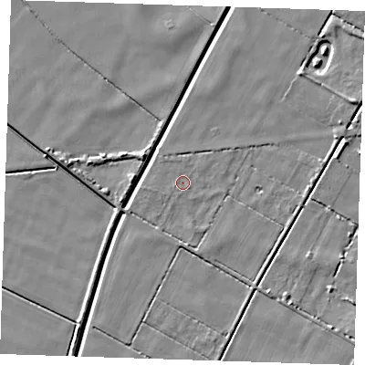 Shaded relief map of the ground around PE148DT, computed from Environment Agency LiDAR. The ground here sits at about 1 m above sea level and falls 5 m across the surrounding 800 m. Surface water reaching this point runs off ground lying to the east-north-east, 3.9 m higher.