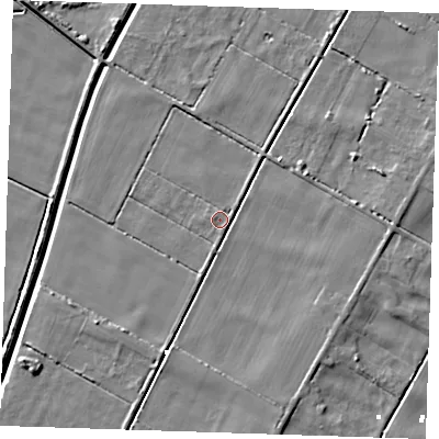 Shaded relief map of the ground around PE148DU, computed from Environment Agency LiDAR. The ground here sits at about 2 m above sea level and falls 5 m across the surrounding 800 m. Surface water reaching this point runs off ground lying to the east-south-east, 3.0 m higher.