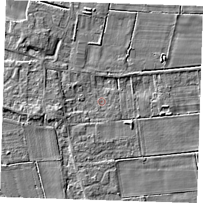 Shaded relief map of the ground around PE148DW, computed from Environment Agency LiDAR. The ground here sits at about 2 m above sea level and falls 5 m across the surrounding 800 m. Surface water reaching this point runs off ground lying to the west-south-west, 4.5 m higher.