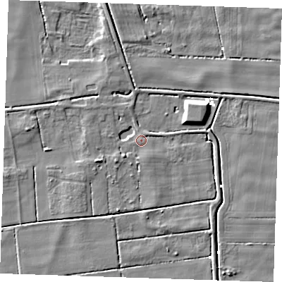 Shaded relief map of the ground around PE148EJ, computed from Environment Agency LiDAR. The ground here sits at about 2 m above sea level and falls 6 m across the surrounding 800 m. Surface water reaching this point runs off ground lying to the west-south-west, 4.1 m higher.