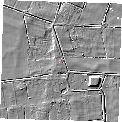 Shaded relief map of the ground around PE148EN, computed from Environment Agency LiDAR. The ground here sits at about 2 m above sea level and falls 6 m across the surrounding 800 m. Surface water reaching this point runs off ground lying to the north-north-west, 3.4 m higher.