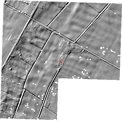 Shaded relief map of the ground around PE148ER, computed from Environment Agency LiDAR. The ground here sits at about 1 m above sea level and falls 5 m across the surrounding 800 m. Surface water reaching this point runs off ground lying to the south-west, 0.6 m higher.