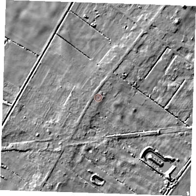 Shaded relief map of the ground around PE148ES, computed from Environment Agency LiDAR. The ground here sits at about 2 m above sea level and falls 5 m across the surrounding 800 m. Surface water reaching this point runs off ground lying to the west-north-west, 0.5 m higher.