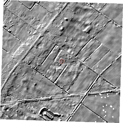 Shaded relief map of the ground around PE148EU, computed from Environment Agency LiDAR. The ground here sits at about 1 m above sea level and falls 6 m across the surrounding 800 m. Surface water reaching this point runs off ground lying to the west-north-west, 2.8 m higher.