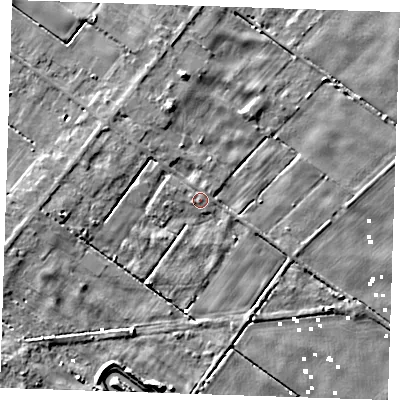 Shaded relief map of the ground around PE148EY, computed from Environment Agency LiDAR. The ground here sits at about 2 m above sea level and falls 5 m across the surrounding 800 m. Surface water reaching this point runs off ground lying to the north-north-east, 0.9 m higher.