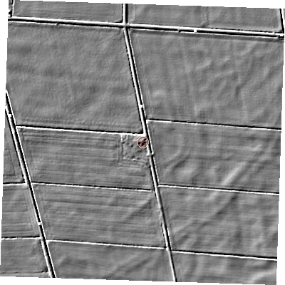 Shaded relief map of the ground around PE148HF, computed from Environment Agency LiDAR. The ground here sits at about -0 m above sea level and falls 3 m across the surrounding 800 m. Surface water reaching this point runs off ground lying to the north, 1.8 m higher.