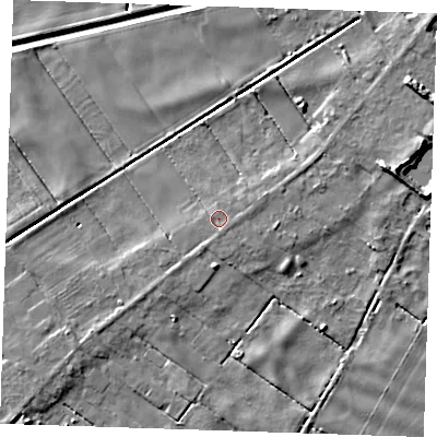 Shaded relief map of the ground around PE148JF, computed from Environment Agency LiDAR. The ground here sits at about 2 m above sea level and falls 6 m across the surrounding 800 m. Surface water reaching this point runs off ground lying to the south, 0.9 m higher.