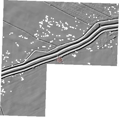 Shaded relief map of the ground around PE148JN, computed from Environment Agency LiDAR. The ground here sits at about 0 m above sea level and falls 3 m across the surrounding 800 m. Surface water reaching this point runs off ground lying to the west-south-west, 1.9 m higher.