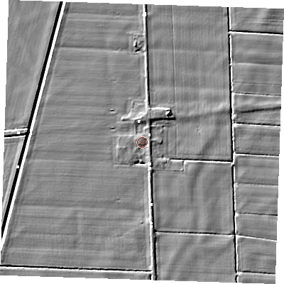 Shaded relief map of the ground around PE148JP, computed from Environment Agency LiDAR. The ground here sits at about -0 m above sea level and falls 4 m across the surrounding 800 m. Surface water reaching this point runs off ground lying to the east-north-east, 0.8 m higher.