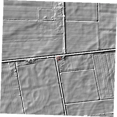Shaded relief map of the ground around PE148JW, computed from Environment Agency LiDAR. The ground here sits at about 0 m above sea level and falls 3 m across the surrounding 800 m. Surface water reaching this point runs off ground lying to the north-east, 3.0 m higher.