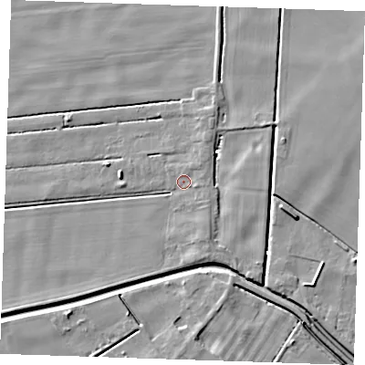 Shaded relief map of the ground around PE148JY, computed from Environment Agency LiDAR. The ground here sits at about 2 m above sea level and falls 6 m across the surrounding 800 m. Surface water reaching this point runs off ground lying to the north-east, 1.6 m higher.