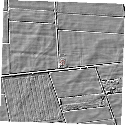 Shaded relief map of the ground around PE148JZ, computed from Environment Agency LiDAR. The ground here sits at about -1 m above sea level and falls 4 m across the surrounding 800 m. Surface water reaching this point runs off ground lying to the south-west, 1.1 m higher.