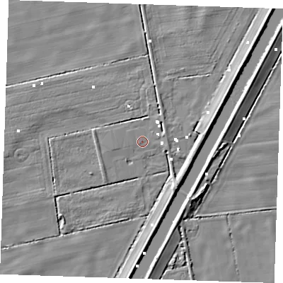 Shaded relief map of the ground around PE148LB, computed from Environment Agency LiDAR. The ground here sits at about -0 m above sea level and falls 6 m across the surrounding 800 m. Surface water reaching this point runs off ground lying to the east-north-east, 2.5 m higher.