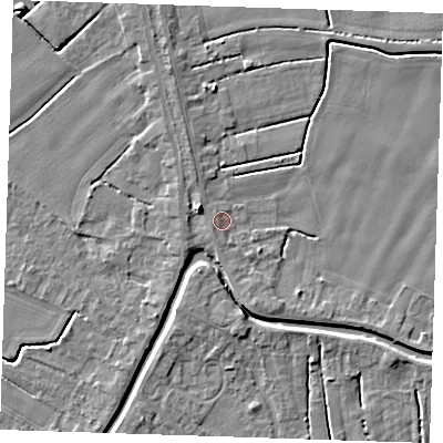 Shaded relief map of the ground around PE148PA, computed from Environment Agency LiDAR. The ground here sits at about 3 m above sea level and falls 5 m across the surrounding 800 m. Surface water reaching this point runs off ground lying to the west, 1.2 m higher.