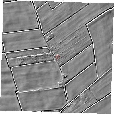 Shaded relief map of the ground around PE148PL, computed from Environment Agency LiDAR. The ground here sits at about 2 m above sea level and falls 4 m across the surrounding 800 m. Surface water reaching this point runs off ground lying to the east-north-east, 0.7 m higher.