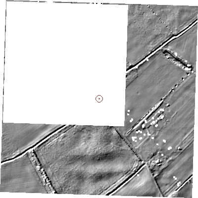 Shaded relief map of the ground around PE148PP, computed from Environment Agency LiDAR. and falls 6 m across the surrounding 800 m.