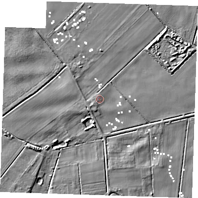 Shaded relief map of the ground around PE148PR, computed from Environment Agency LiDAR. The ground here sits at about 1 m above sea level and falls 6 m across the surrounding 800 m. Surface water reaching this point runs off ground lying to the south-west, 1.5 m higher.