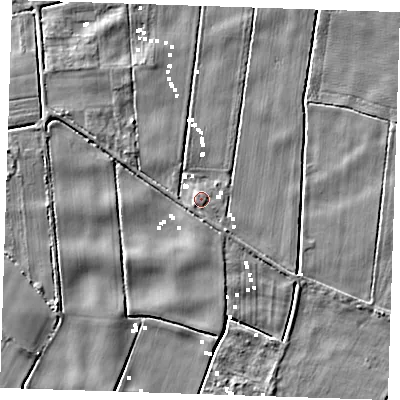 Shaded relief map of the ground around PE148PT, computed from Environment Agency LiDAR. The ground here sits at about 1 m above sea level and falls 5 m across the surrounding 800 m. Surface water reaching this point runs off ground lying to the south-west, 0.8 m higher.